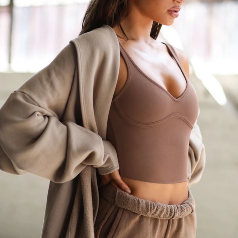 Joah Brown Contour Crop Tank Sueded Mocha S/M